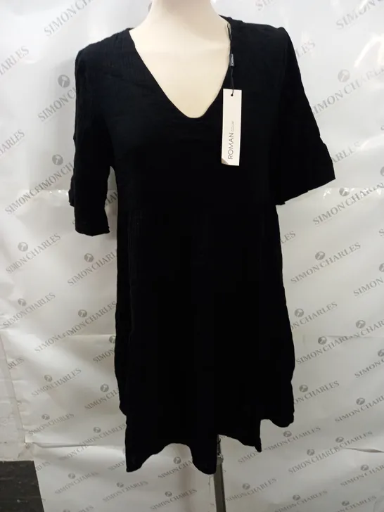 ROMAN TIERED V-NECK DRESS IN BLACK - 10