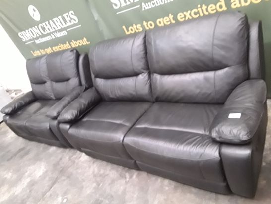 QUALITY TIVOLI BLACK LEATHER MANUALLY RECLINING THREE AND TWO SEATER SOFAS 