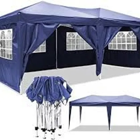 BRAND NEW BOXED YUEBO BLUE FOLDING GAZEBO TENT 3 X 6 M WATERPROOF FOLDING TENTS WITH 6 WALLS, UV PROTECTION FOLDING GAZEBO GARDEN PERGOLAS TENTS FOR OUTDOORS, PARTIES (1 BOX)