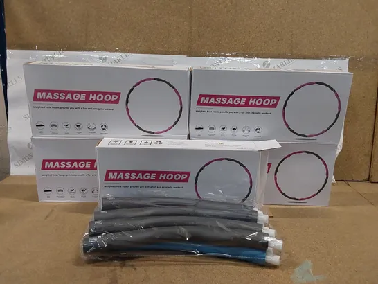 LOT OF APPROXIMATELY 5X BRAND NEW HULA FITNESS WEIGHTED MASSAGE HULA HOOPS (5 BOXES TAPED TOGETHER)