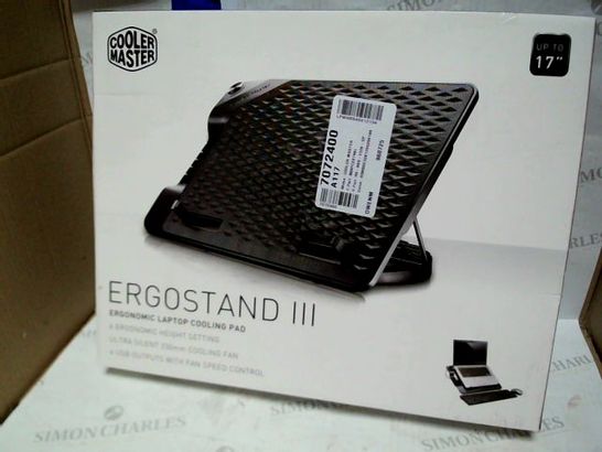 BOXED COOL MASTER ERGO STAND III ERGONOMIC LAPTOP COOLING PAD UP TO 17"