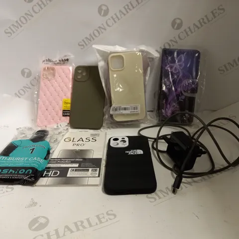 BOX TO CONTAIN APPROX. 17 X ASSORTED ELECTRONIC GOODS & PHONE ACCESSORIES, INCLUDES PHONE CASES & CHARGING CABLES ETC 