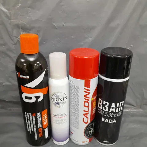 APPROXIMATELY 12 ASSORTED AEROSOLS TO INCLUDE AIR SANITISER , STRAIGHTENING FOAM , WHEEL SPRAY , ETC 