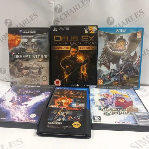 APPROXIMATELY 8 ASSORTED VIDEO GAMES FOR CONSOLES TO INCLUDE; NINTENDO GAMECUBE, PS3, WII, PSVITA AND SEGA GENESIS