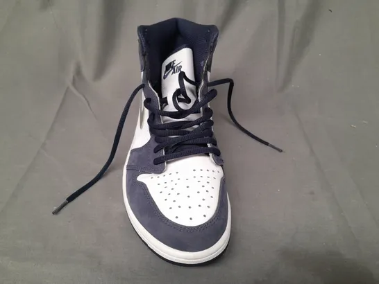 PAIR OF NIKE AIR JORDAN SHOES IN NAVY/WHITE/SILVER UK SIZE 9