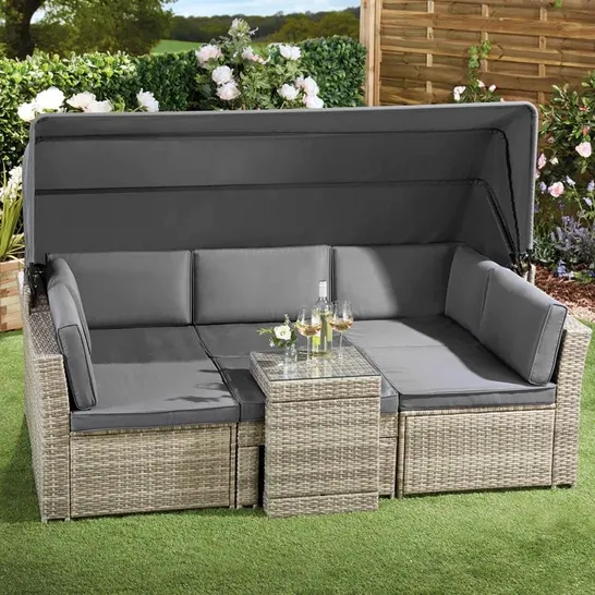 BOXED LUDWICKA 208CM WIDE OUTDOOR GARDEN DAYBED WITH CUSHIONS (1 BOX)