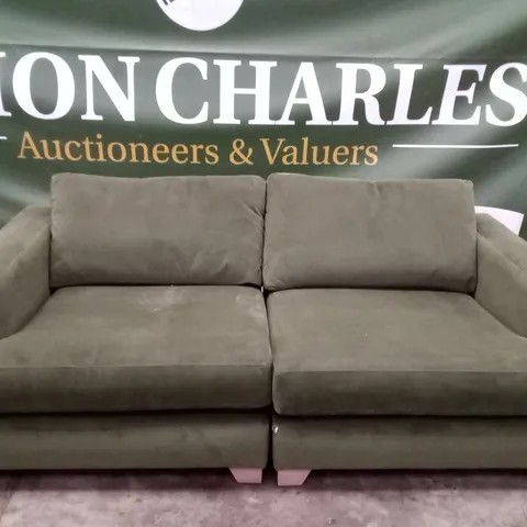 QUALITY THE LOUNGE CO DESIGNER 3 SEATER DBL SOFA - GREEN FABRIC