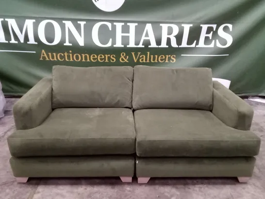 QUALITY THE LOUNGE CO DESIGNER 3 SEATER DBL SOFA - GREEN FABRIC