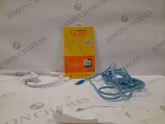 LOT OF APPROX 15 ASSORTED ITEMS TO INCLUDE-SCREEN PROTECTOR- LIGHTNING CABLE