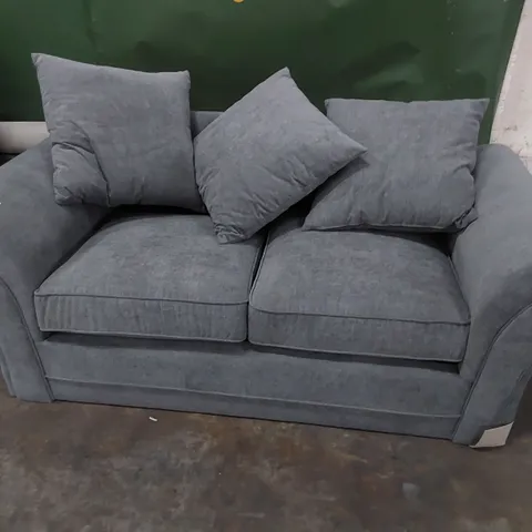 DESIGNER DURY TWO SEATER SOFA WITH SCATTER CUSHIONS GREY FABRIC 