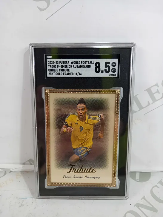 SGC 2022-23 FUTERA WORLD FOOTBALL TRG02 P. EMERICK EUBAMEYANG UNIQUE TRIBUTE 23KT GOLD FRAMED 14/14 - GRADE 8.5