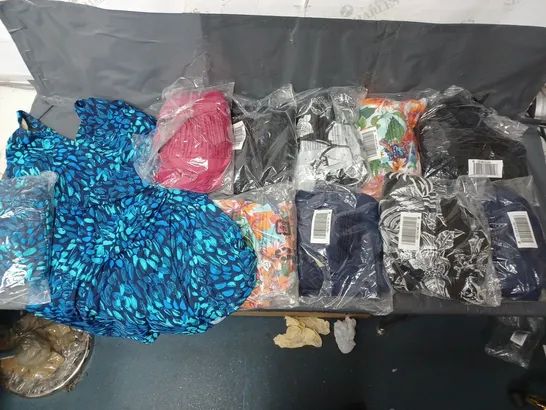 BOX OF APPROXIMATELY 10 ASSORTED BAGGED DRESSES IN VARIOUS STYLES, SIZES, AND BRANDS 