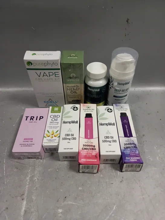 10 X ASSORTED CBD SUPPLEMENT PRODUCTS TO INCLUDE OIL, CAPSULES, CREAM ETC - COLLECTION ONLY 