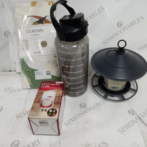 LOT OF APROXIMATELY 15 ASSORTED HOUSEHOLD ITEMS TO INCLUDE LED LIGHTS, BIRD FEEDERS AND CURTAINS