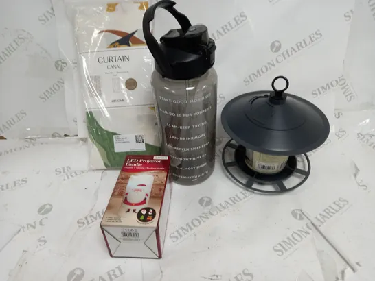 LOT OF APROXIMATELY 15 ASSORTED HOUSEHOLD ITEMS TO INCLUDE LED LIGHTS, BIRD FEEDERS AND CURTAINS