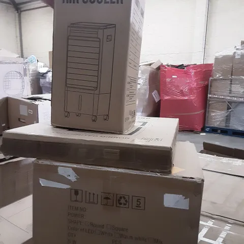 PALLET OF ASSORTED PRODUCTS TO INCLUDE A CEILING LIGHT, A LED MIRROR AND A AIR COOLER 