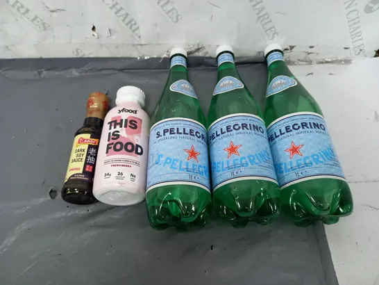 APPROXIMATELY 5 ASSORTED FOOD ITEMS TO INCLUDE - YFOOD FRESH BERRY, DARK SOY SAUCE, AND S.PELLEGRINO 