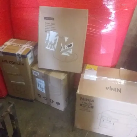 PALLET OF ASSORTED ITEMS INCLUDING AIR COOLER, AIR BED, TOILET SEAT, MULTI COOKER