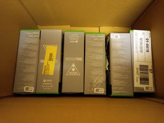 BOX OF APPROX 6 ASSORTED TURTLE BEACH CHAT WIRED GAMING HEADSETS INCLUDING XBOX AND PLAYSTATION