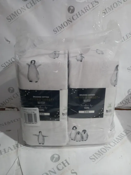 PACK OF TWO BRAND NEW BRUSHED COTTON PENGUIN KING SIZE FITTED SHEETS 100% COTTON