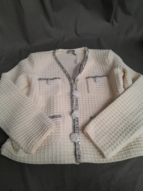 SELF PORTRAIT CREAM KNIT CARDIGAN - MEDIUM