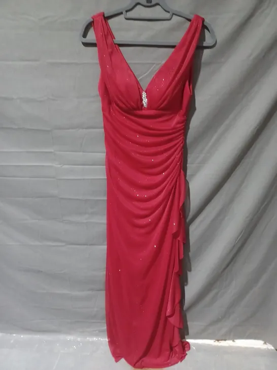 BETSY & ADAM BY LINDA BERNELL RUCHED SPARKLE RED DRESS (1483TK) - SIZE 8 