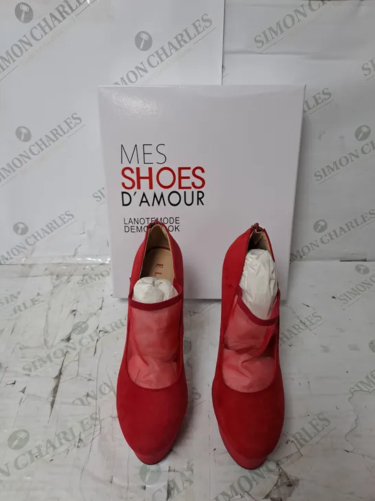 APPROXIMATELY 12 PAIRS  OF BOXED MES SHOES D'AMOUR DEMONLOOK HEELS RED - VARIOUS SIZES 