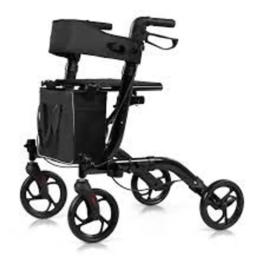 BOXED COSTWAY FOLDING ALUMINIUM ROLLATOR WALKER MOBILITY AID WITH 4 WHEELS - BLACK