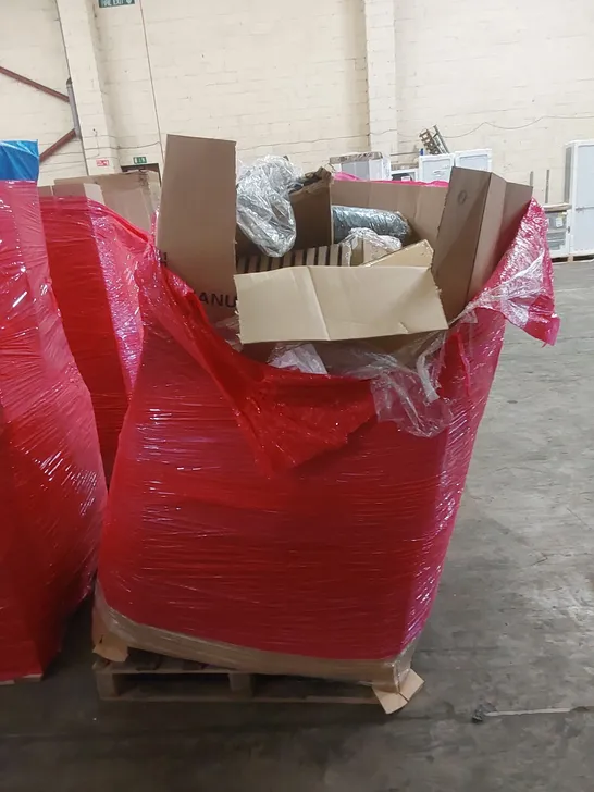 PALLET OF ASSORTED HOUSEHOLD ITEMS AND CONSUMER PRODUCTS TO INCLUDE; AIR FRYERS, POP UP BEACH TENT, BOXED FURNITURE ETC 