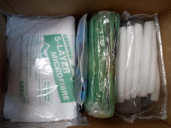 BOX OF APPROXIMATELY 5 ASSORTED HOUSEHOLD ITEMS TO INCLUDE MANOR EXTRA LONG MATCHES, DESIGNER PACK OF MICROFIBRE BAGS, ETC