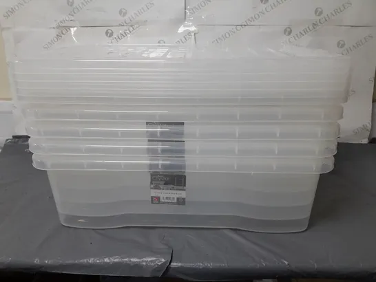 LOT OF 5 WHAM CLEAR PLASTIC 32L STORAGE CRATES