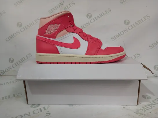 BOXED PAIR OF NIKE AIR JORDAN 1 MID SHOES IN PINK/WHITE UK SIZE 4.5