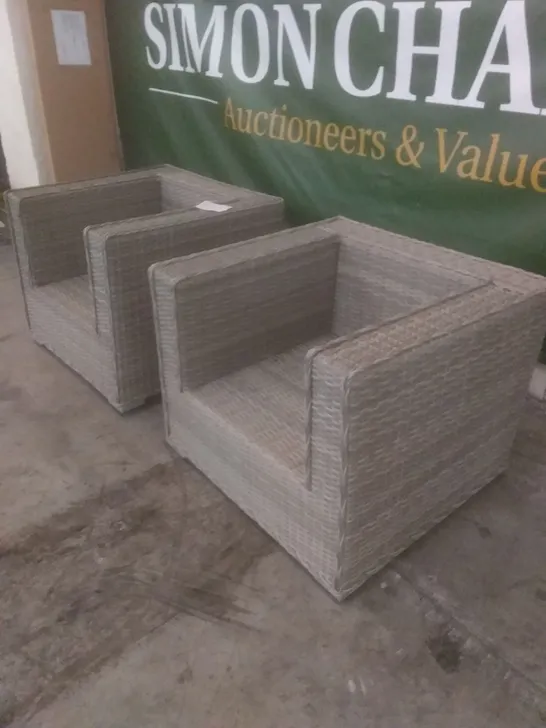 X2 RATTAN EFFECT GARDEN ARMCHAIRS GREY