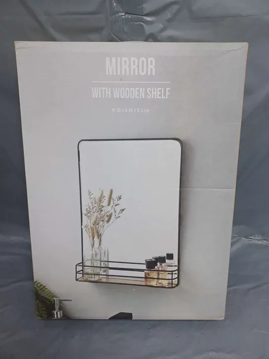 BOXED MIRROR WITH WOODEN SHELF 