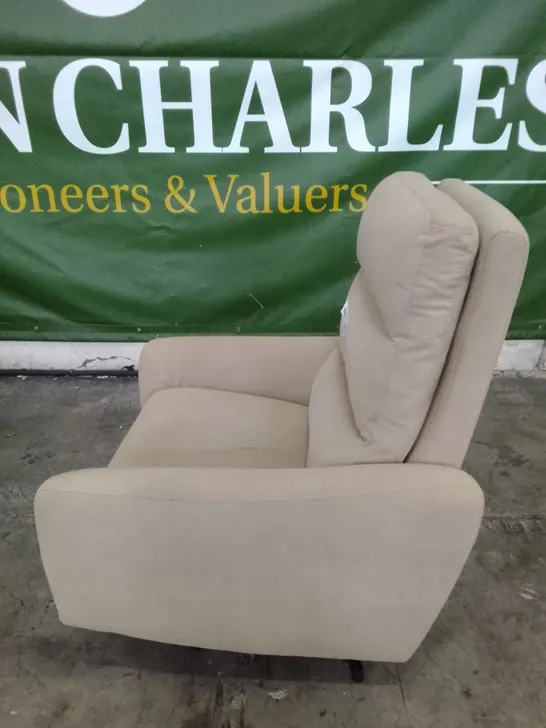 QUALITY ITALIAN DESIGNER MALTA RECLINER SWIVEL ARMCHAIR - BEIGE FABRIC