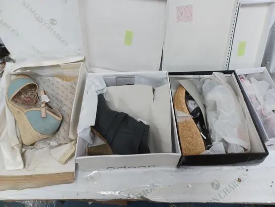 LARGE BOX OF APPROXIMATELY 10 ASSORTED BOXED AND UNBOXED SHOES TO INCLUDE BOOTS AND HEELS ETC.