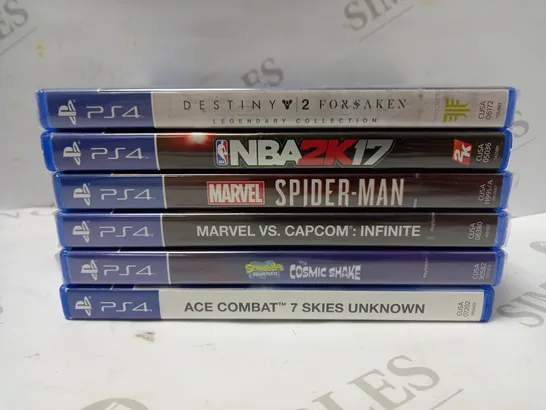 LOT OF APPROX 6 ASSORTED PLAYSTATION 4 VIDEO GAMES TO INCLUDE SPIDERMAN, NBA2K17, SPONGEBOB, ETC 