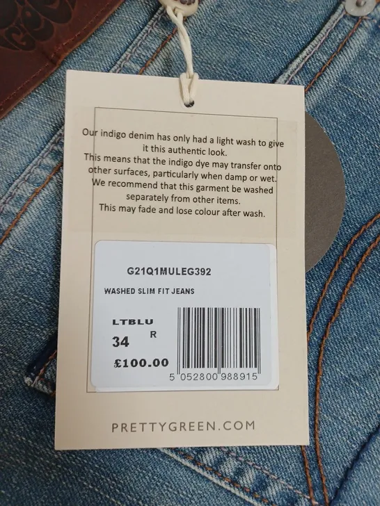 PRETTY GREEN WASHED SLIM FIT  JEANS SIZE 34R