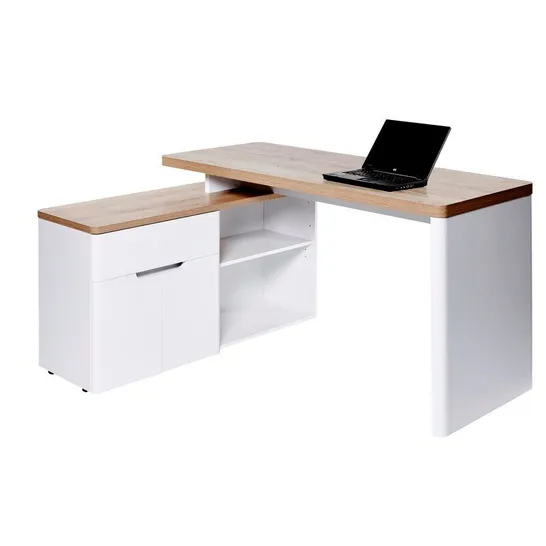 BOXED CUUBA LIBRA L-SHAPED DESK - RIVIERA OAK WHITE FINISH