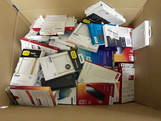 LARGE BOX OF APPROX 100 ASSORTED PHONE CASES AND SCREEN PROTECTORS TO INCLUDE ZAGG FOR IPHONE 6.1", SKECH FOR GALAXY A54 5G, OTTER FOR IPHONE PRO 6.1" ETC