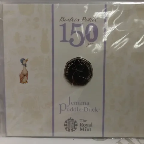 THE ROYAL MINT `BEATRIX POTTER 150 YEARS` COMMEMORATIVE COIN - JEMIMA PUDDLE-DUCK 50P