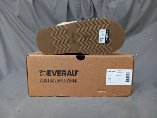 BOXED PAIR OF EVERAU WAGTAIL SHOES IN CHESTNUT EU SIZE 36