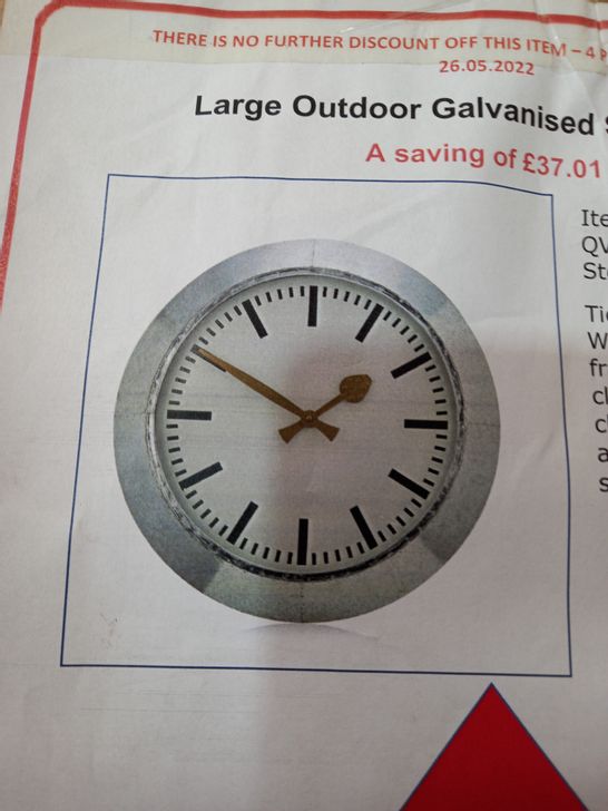 LARGE OUTDOOR GALVANISED STEEL CLOCK