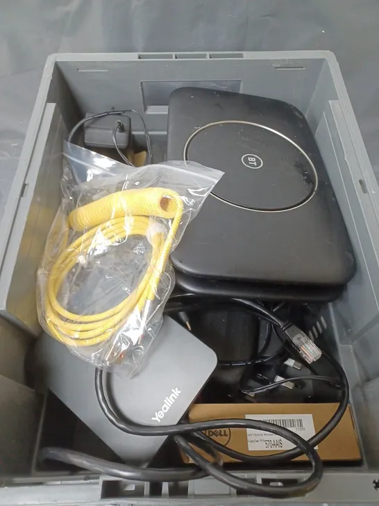 BOX OF APPROXIMATELY 15 ASSORTED ELECTRICXAL ITEMS TO INCLUDE ROUTERS, CABLES AND A MOUSE