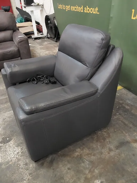 QUALITY ITALIAN DESIGNER PARMA ELECTRIC RECLINER CHAIR IN GREY LEATHER 