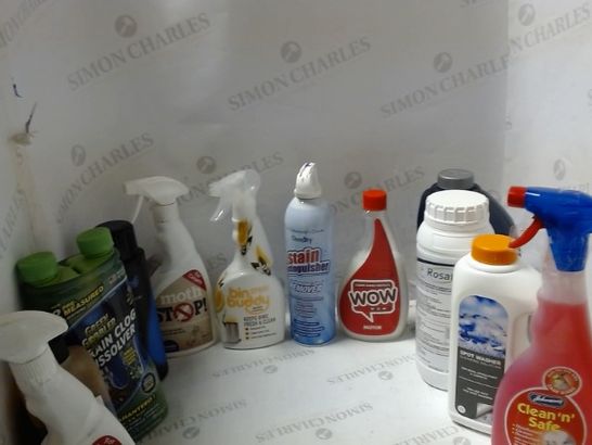 LOT OF ASSORTED ITEMS TO INCLUDE; STAIN REMOVER, SPOT WASHER, MOTH STOP ETC