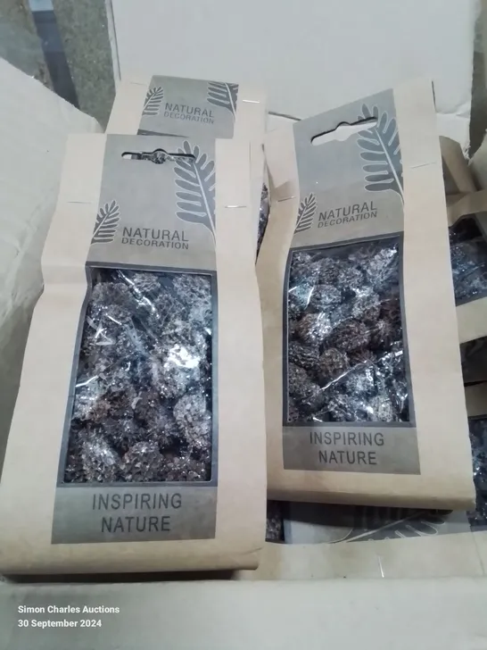 BOX CONTAINING LARGE NUMBER OF BAGGED AND SEALED NATURAL DECORATION INSPIRING NATURE 