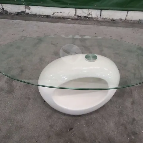 NEBLUS STYLE CURVED WHITE & CLEAR GLASS COFFEE TABLE