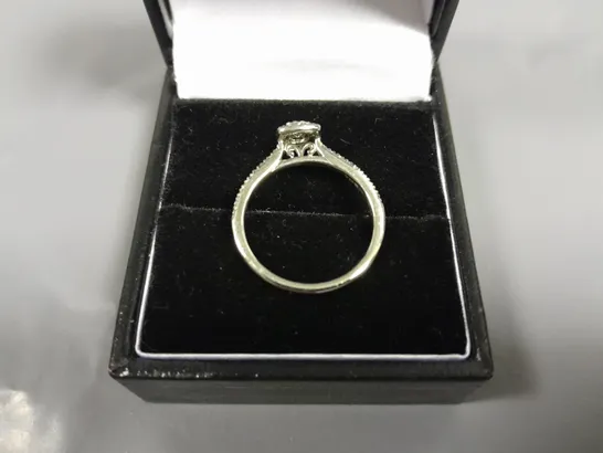 9CT WHITE GOLD RING WITH NATURAL DIAMOND HALO & SHOULDERS