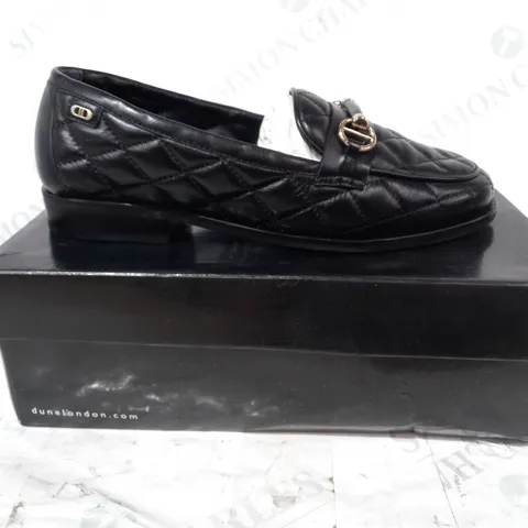 BOXED PAIR OF DUNE LONDON QUILTED LEATHER LOAFERS IN BLACK EU SIZE 38